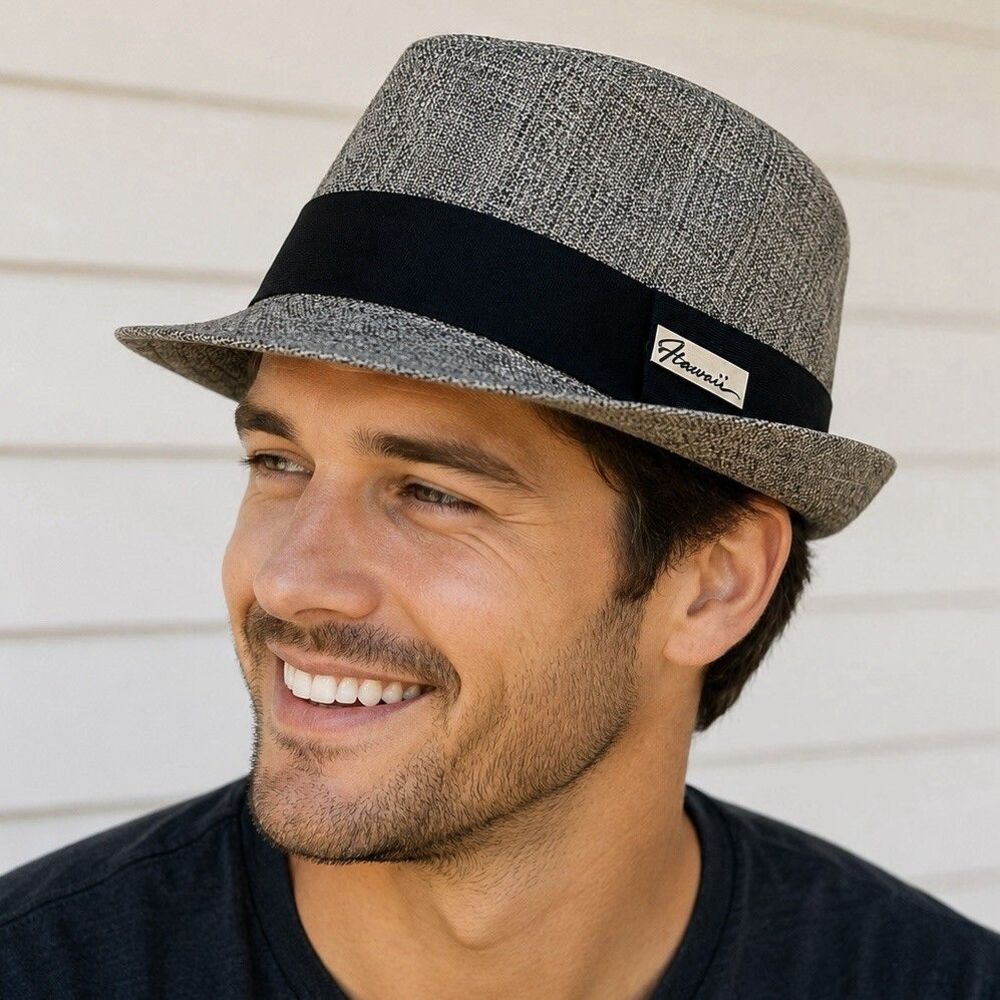 Hawaii Surfware Fedora Hat Gray Black Trilby Short Brim Unisex